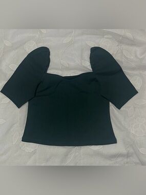 H&M Black Puff Sleeve Square-Neck Crop Top